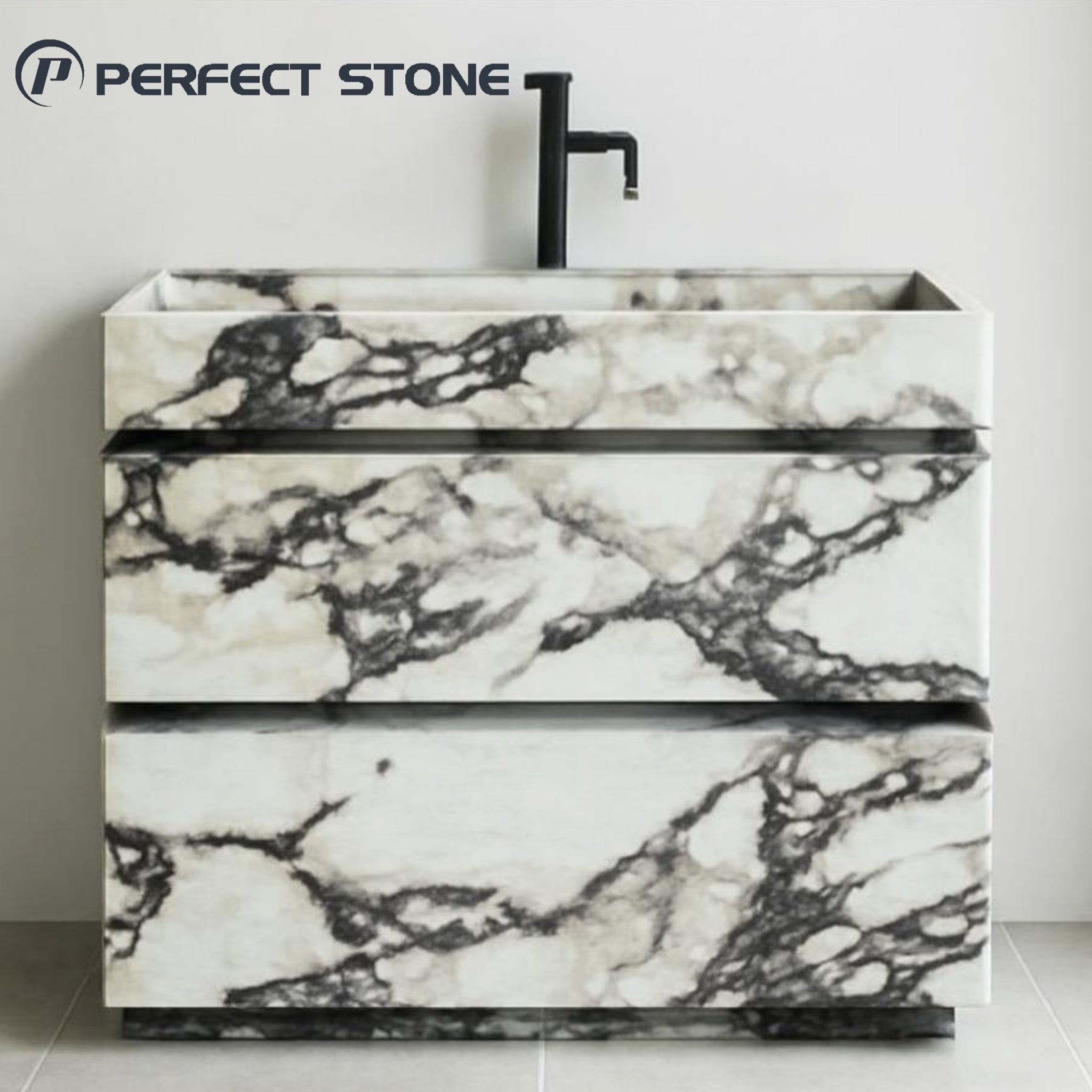 وحدة حوض مصنوعة من رخام كالاكاتا فيولا العلامة التجارية Perfectstone مع خزانة لقطع الأثاث الداخلي والديكور في مشاريع البناء الفاخرة