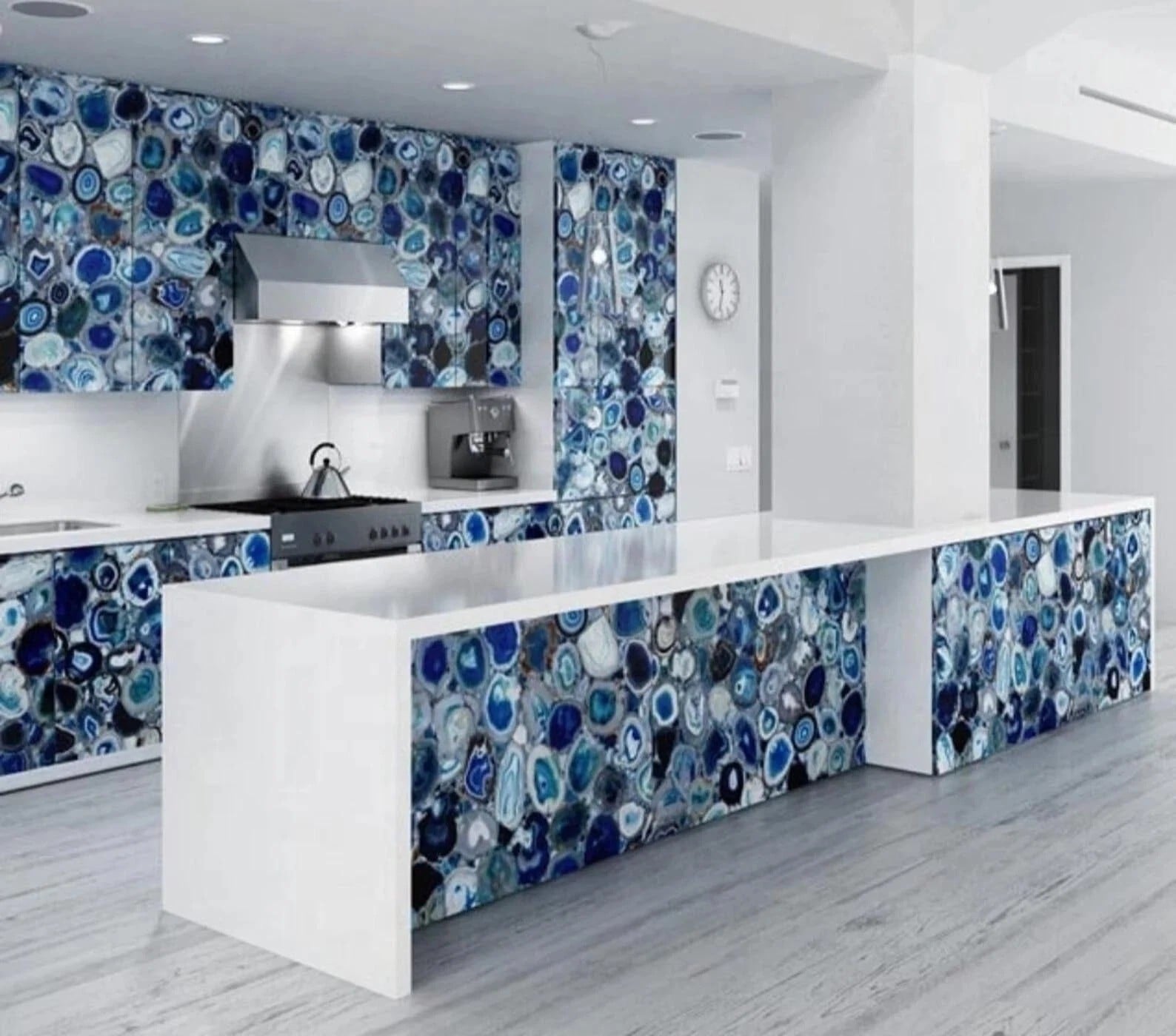 Blue agate slab for luxury kitchen countertop and island