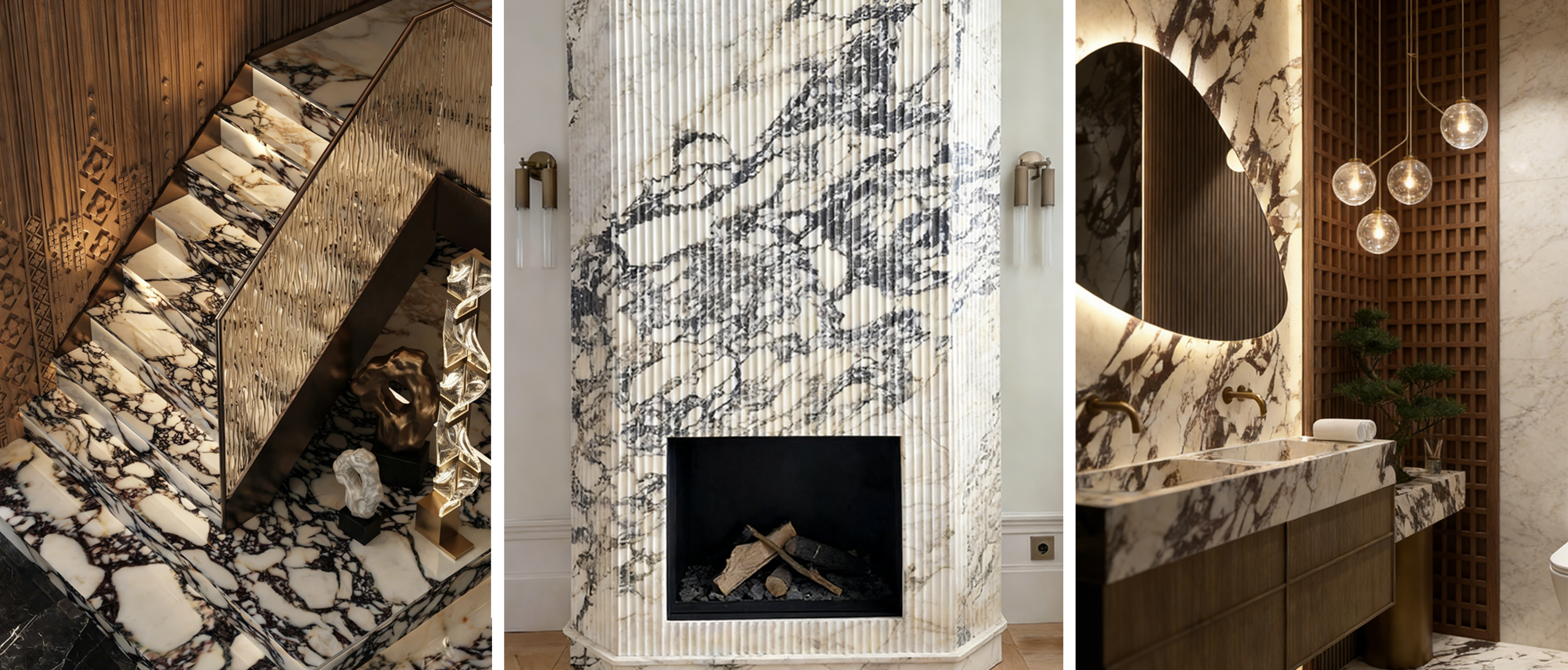 Calacatta Viola Marble Slab with white base and bold purple veining for luxury interiors