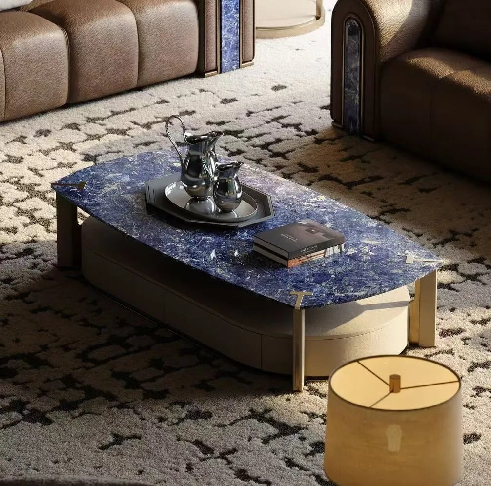 Blue Cloisonne Stone coffee table for luxury villa interiors