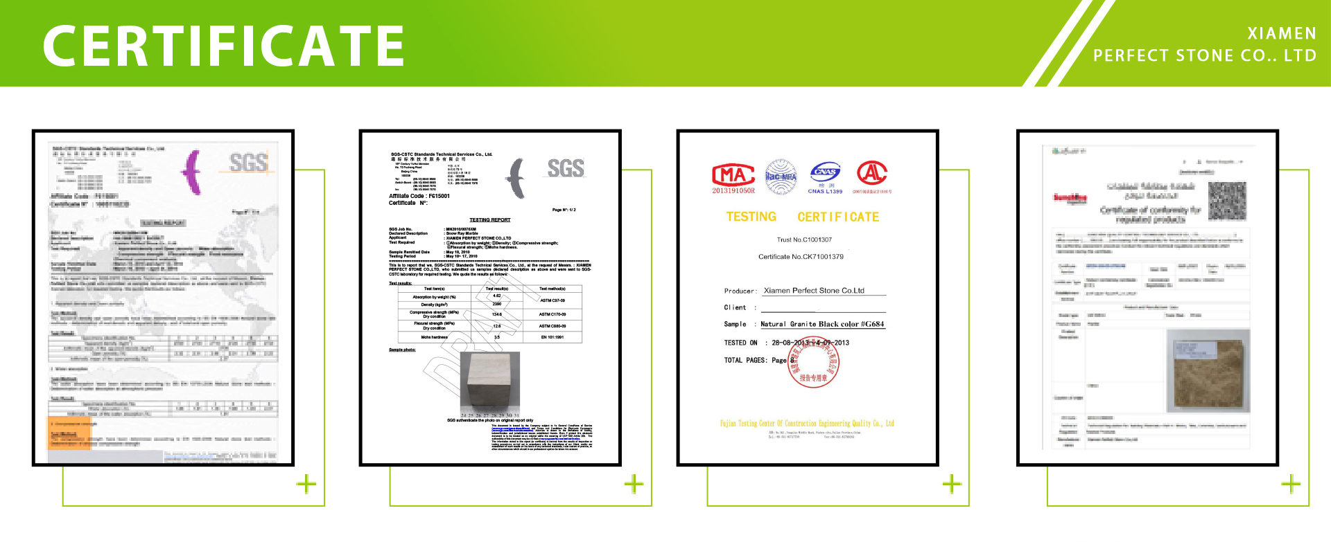 Natural stone supplier certification document for marble products