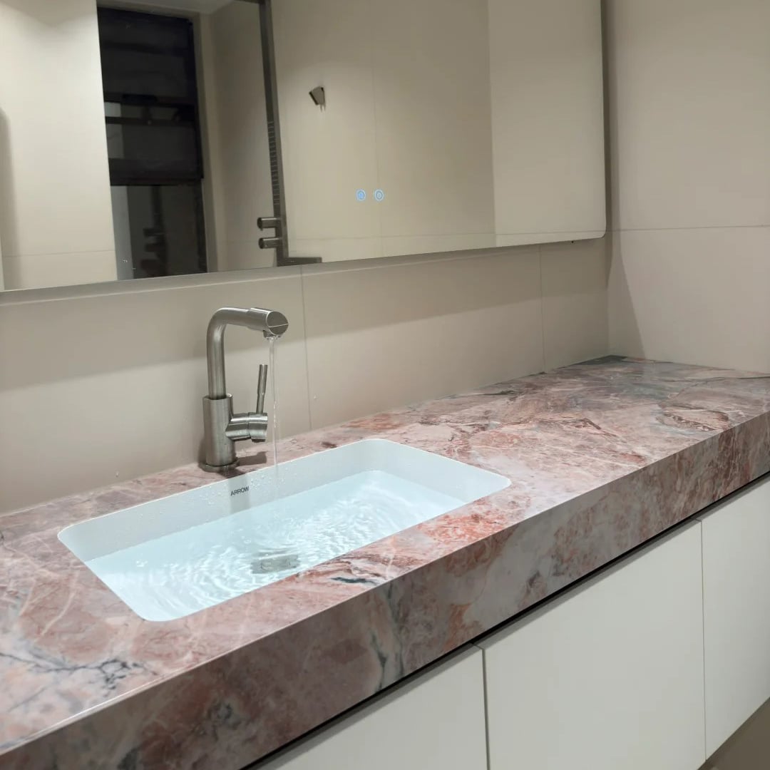 Four Season Pink Quartzite bathroom vanity top for luxury interior projects