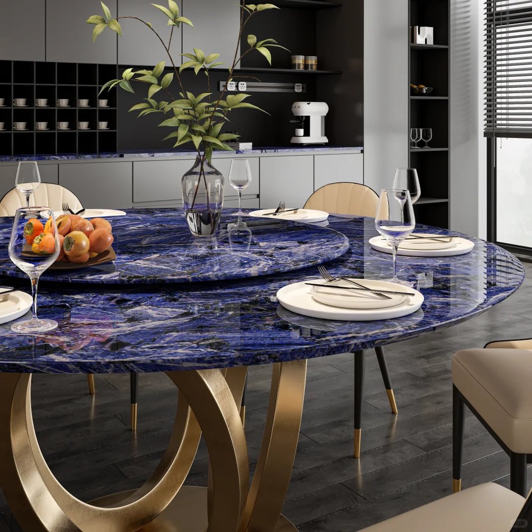 Blue Cloisonne Stone dining table for high-end interior decoration