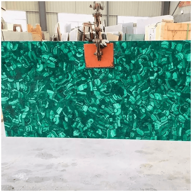 Green Malachite Gemstone Slab with polished semi precious stone surface