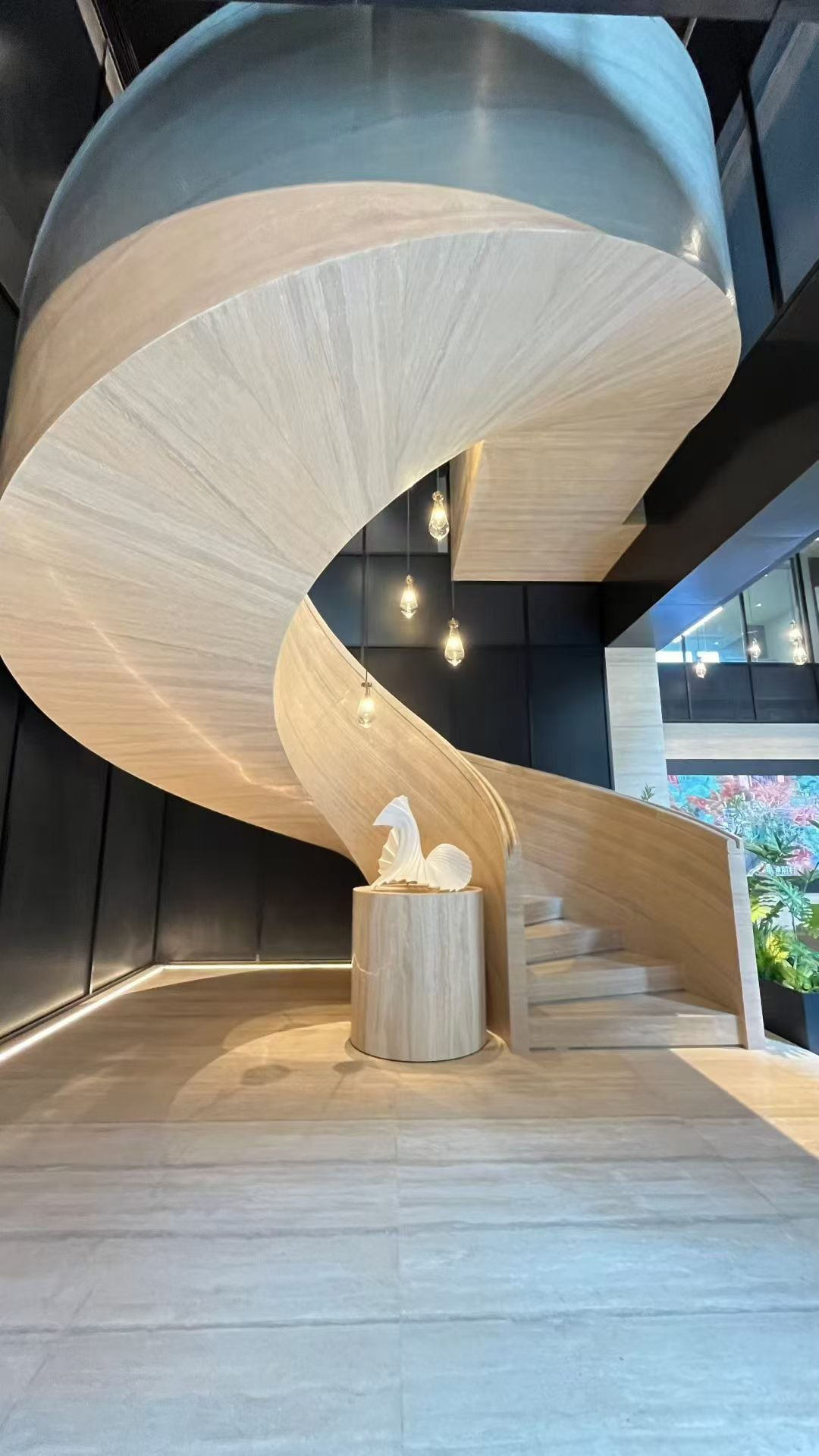 Silver Travertine staircase project for hotel and high-end interior design