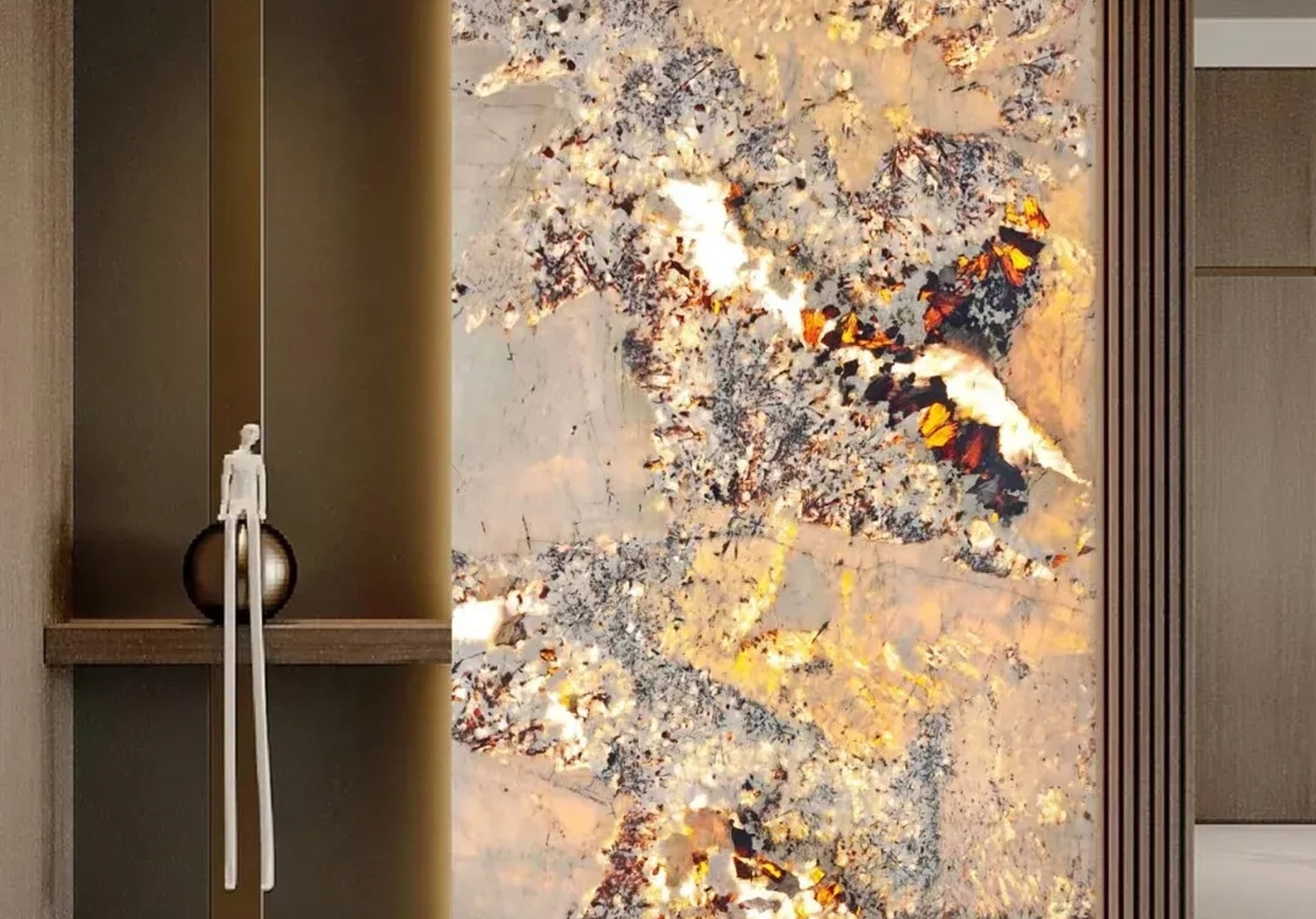Patagonia Quartzite slab application for modern interior design