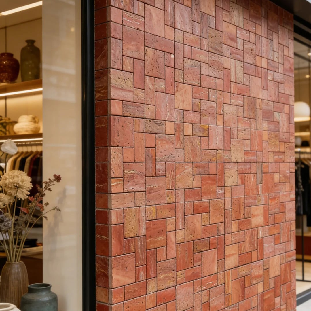 Red Travertine mosaic decorative stone application