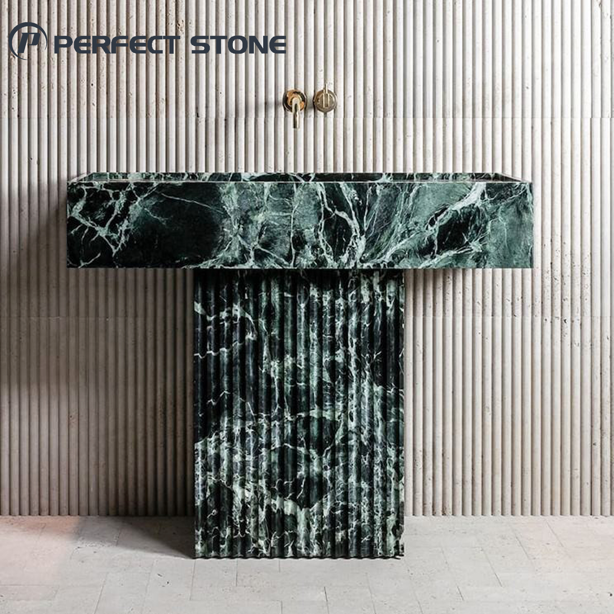 Marble freestanding sink with column basin design for luxury bathroom