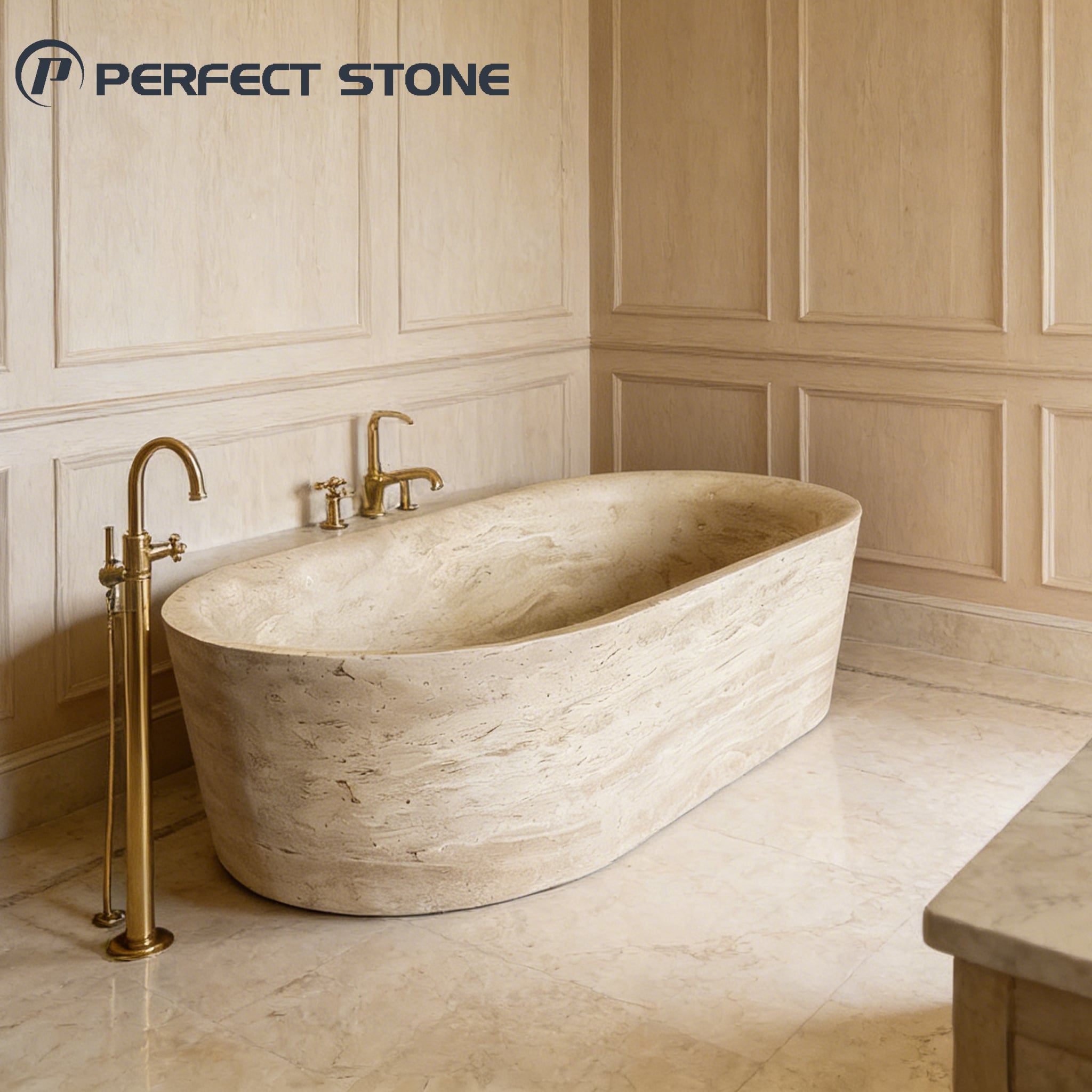 PerfectStone Eco-Friendly Style Luxury Natural Travertine Marble Bathtub For Vanity Hotel Project 
