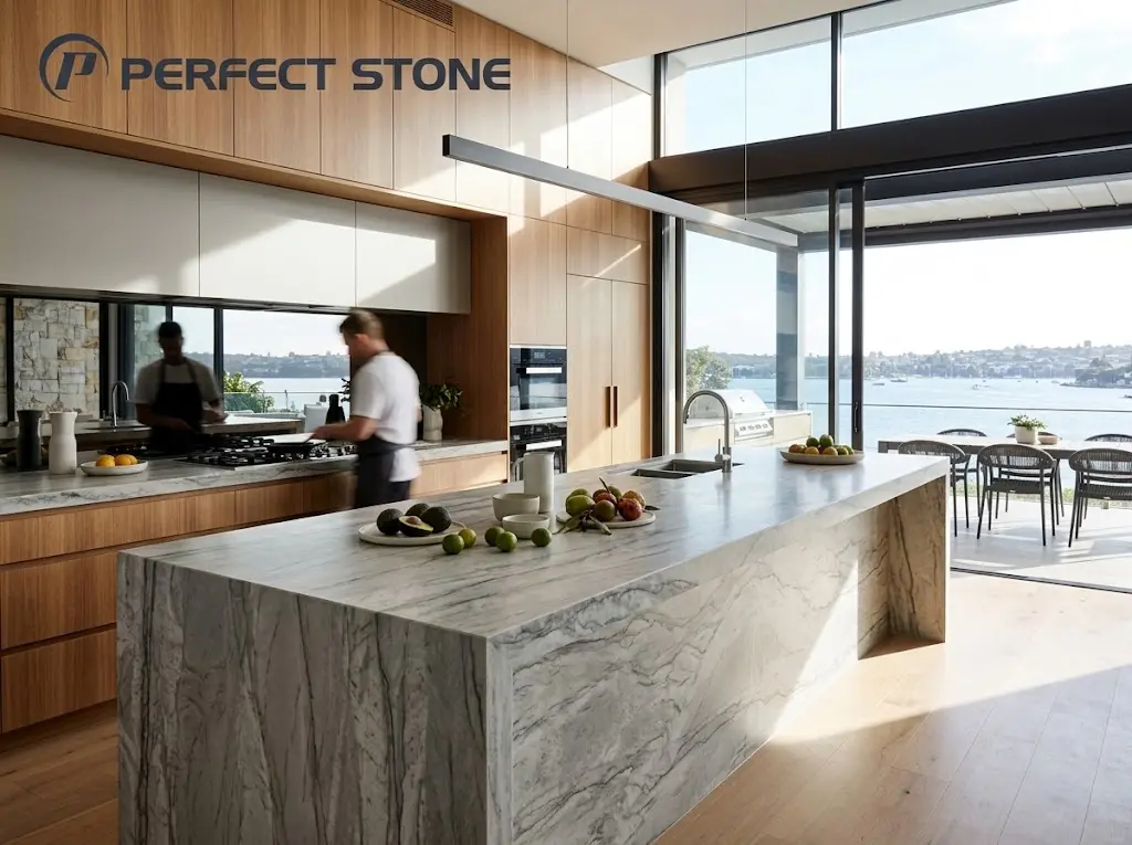 Quartz island in a luxury kitchen.webp