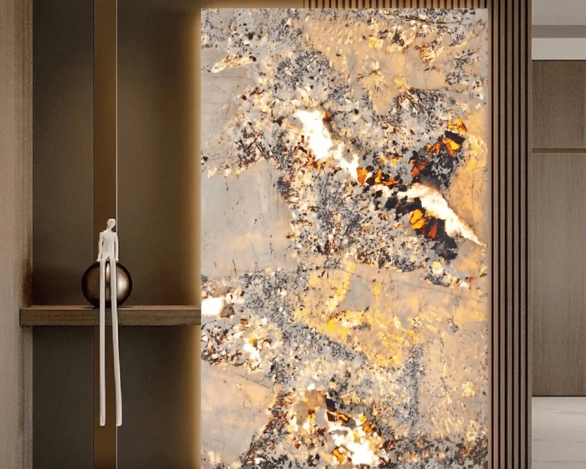 Backlit Pink Patagonia Stone Slab for interior wall cladding and furniture design