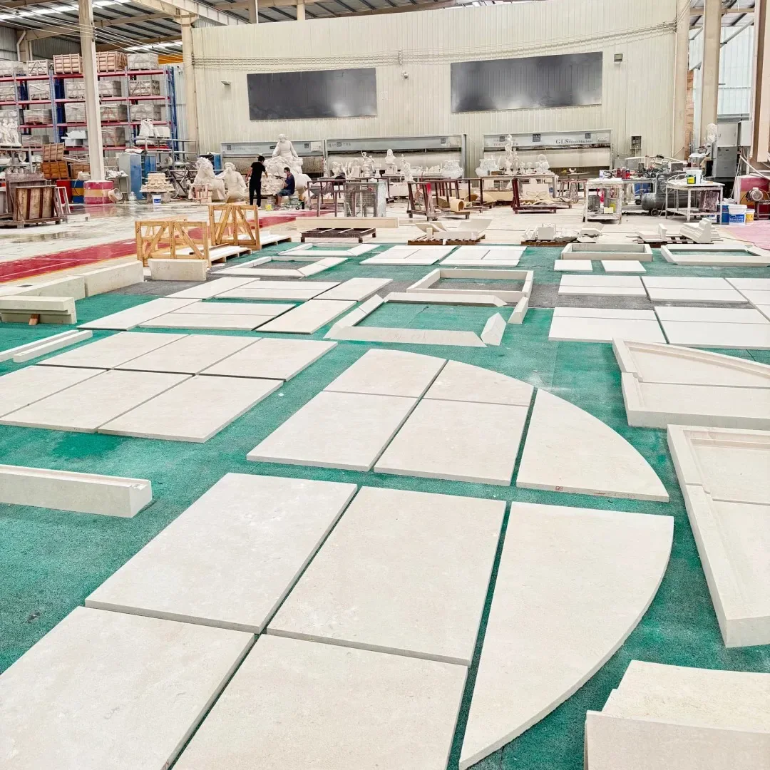 Limestone facade panels prepared for dry hanging stone installation
