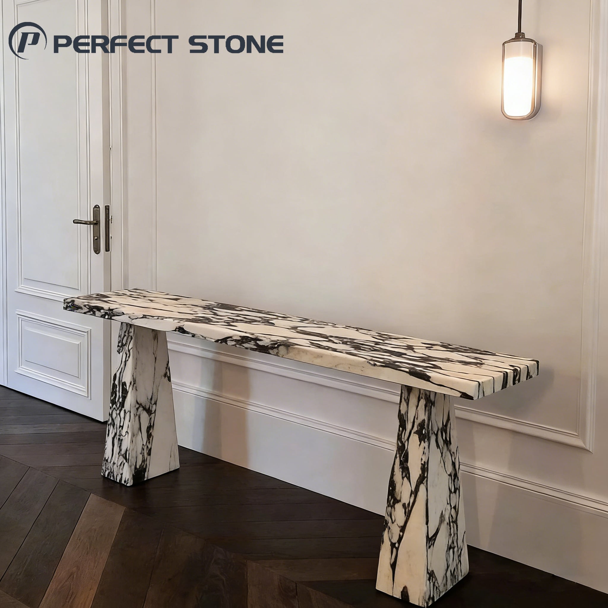 Natural marble console table for high-end commercial reception space