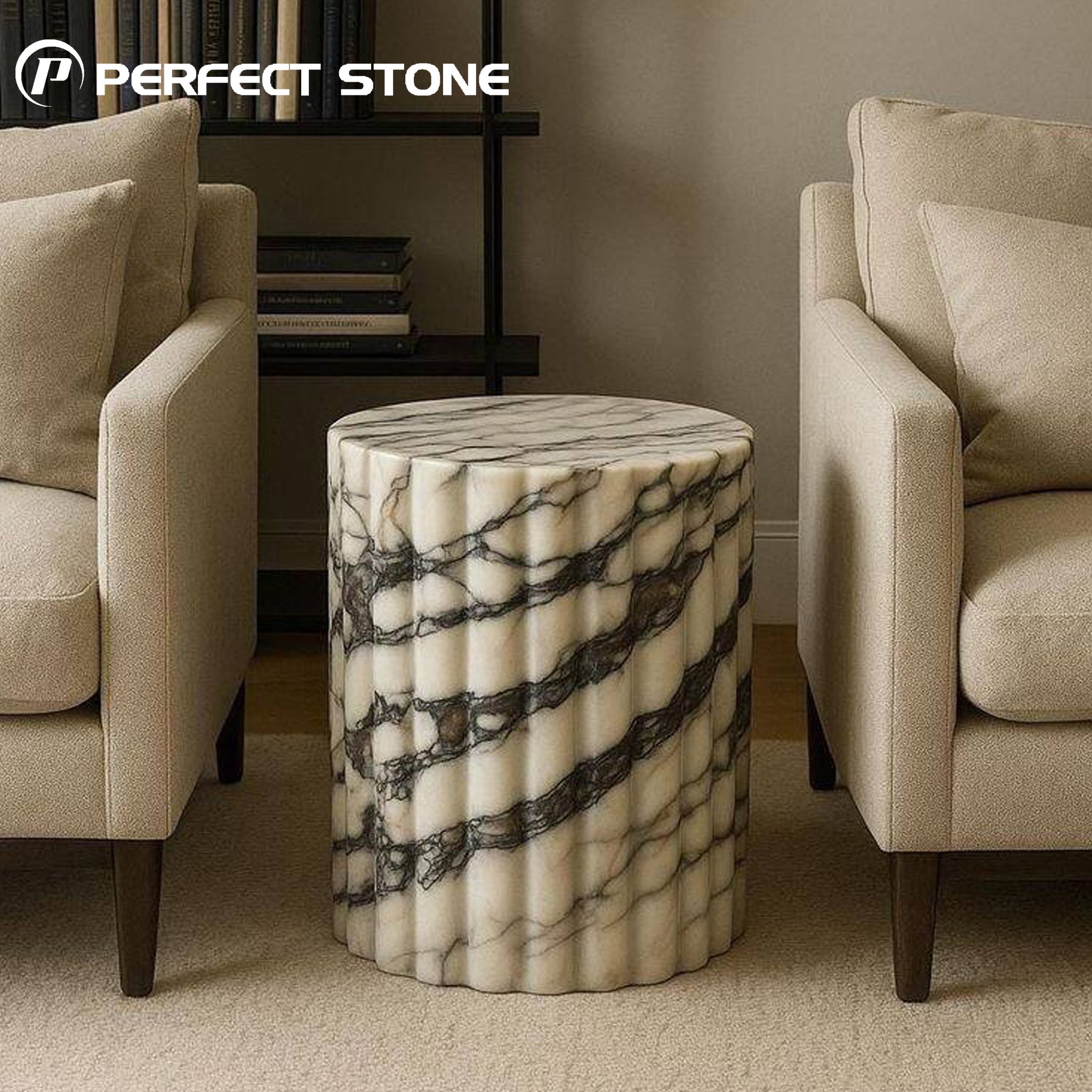 PerfectStone luksus skulpturālais Arabescato rievotais marmora blakusgalds dzīvojamajām istabām un luksusa vīllu un viesnīcu projektam