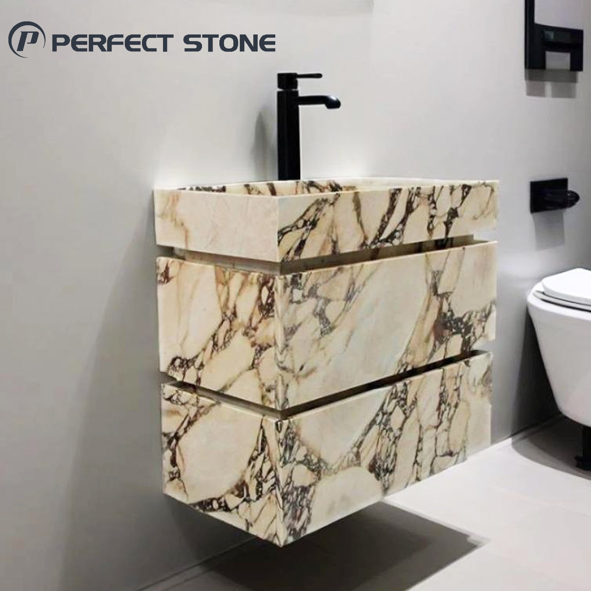 Мраморная тумба Perfectstone Calacatta Viola с шкафчиком для интерьеров премиум-класса