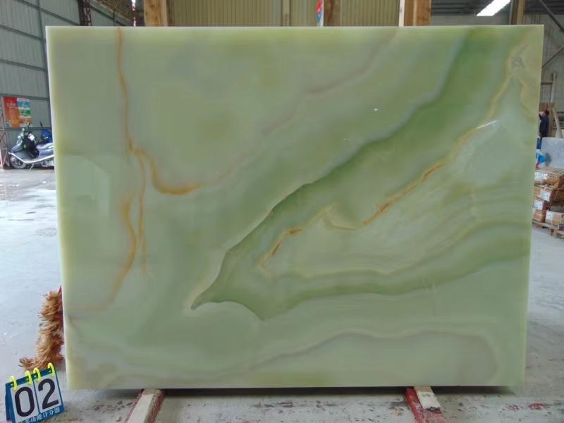 Natural onyx slab for backlit interior wall panels