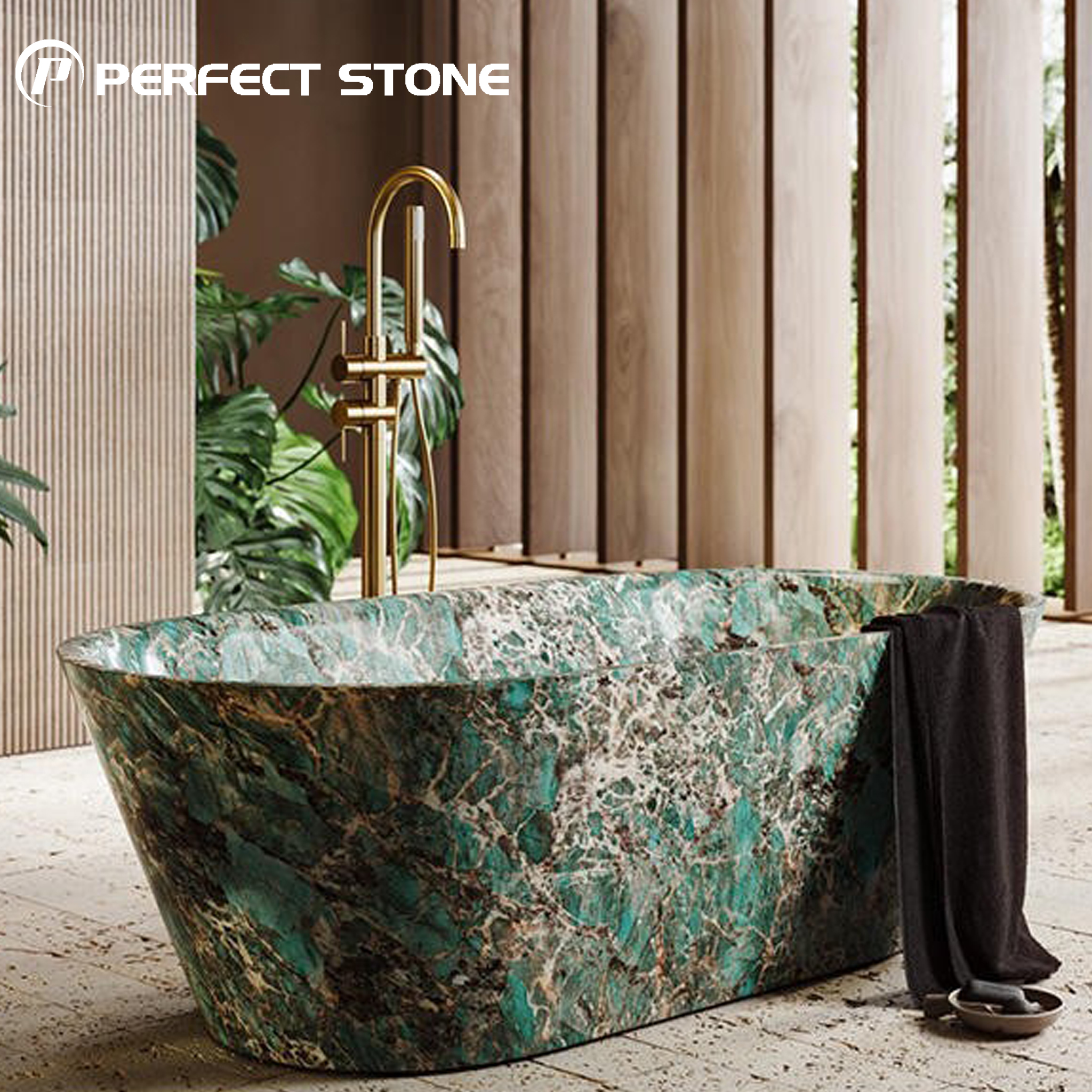 Amazonite green quartzite bathtub for luxury villa bathroom