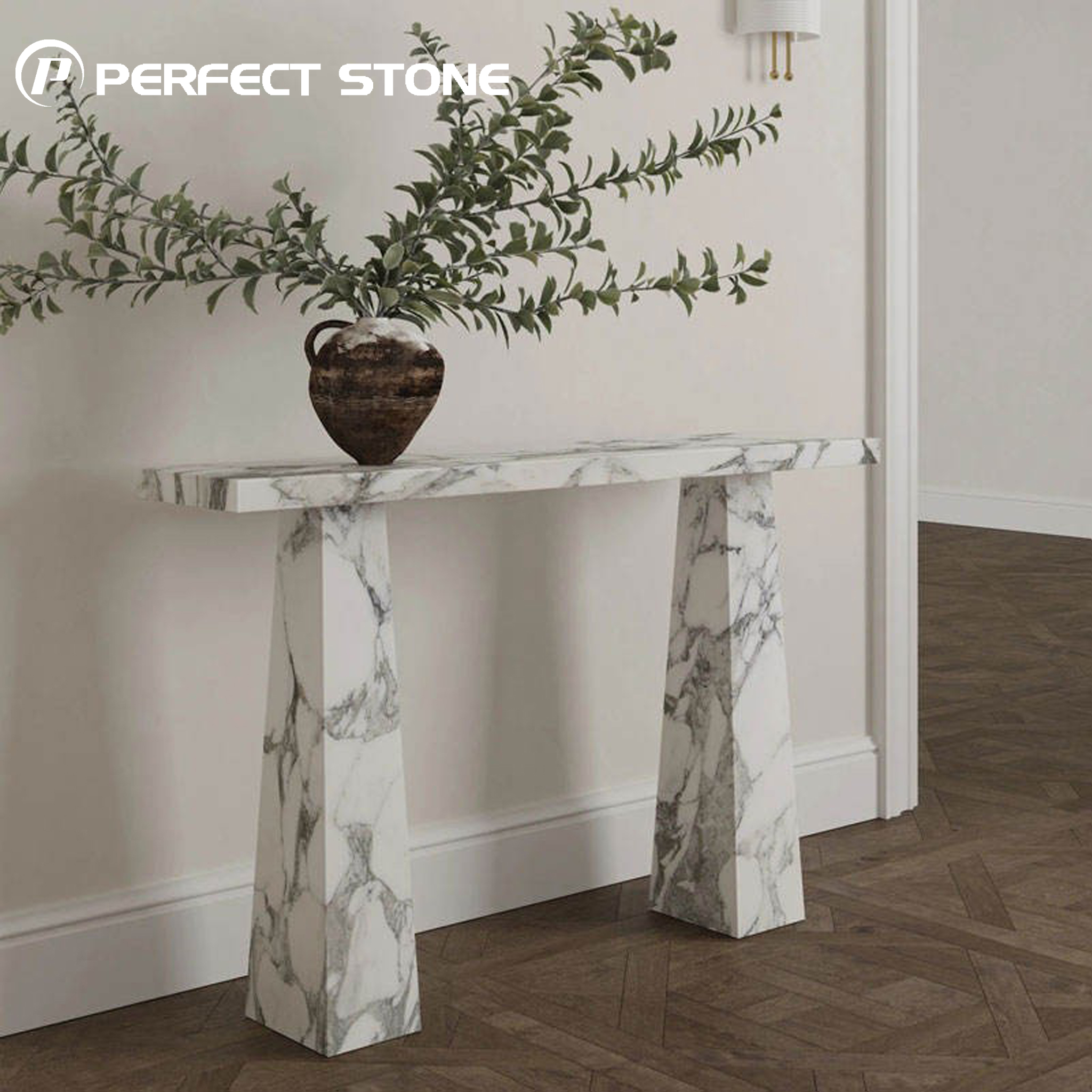 Calacatta Viola marble table with polished purple veining