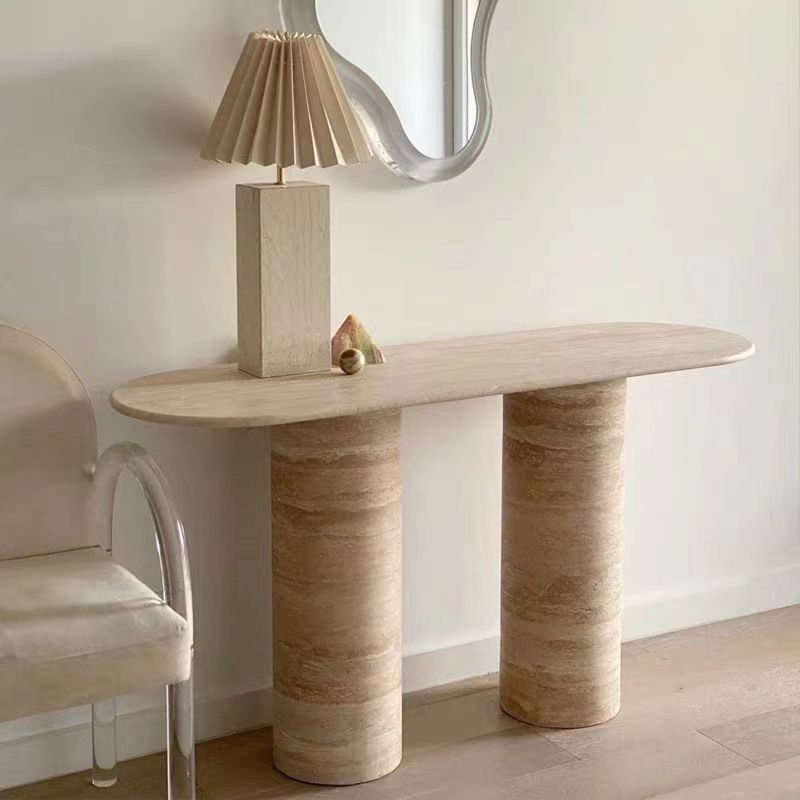 Travertine entryway table for luxury foyer and villa entrance