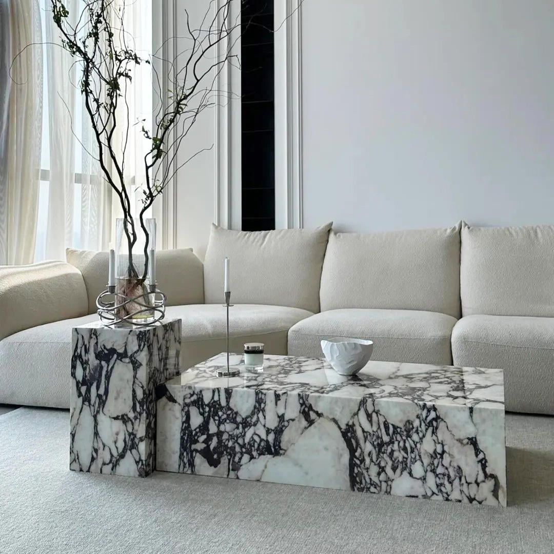 Calacatta Viola marble coffee table with purple natural veining