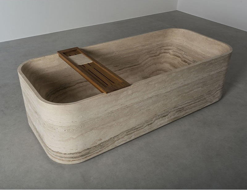 Natural travertine bathtub for hotel spa and premium bathroom project