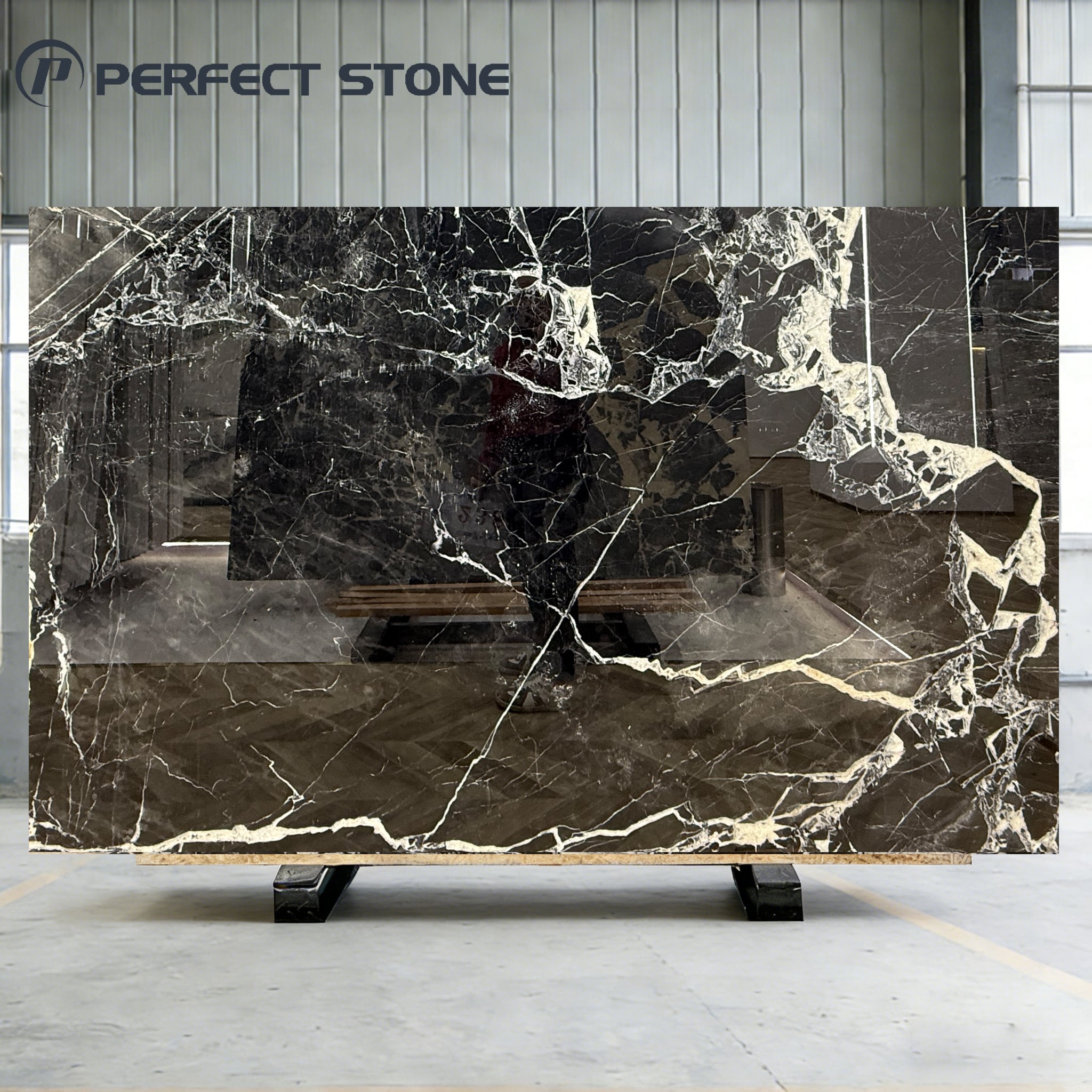 PerfectStone Luxury Durable Design Wholesale Calacatta Black Marble Slab For Interiors Construction