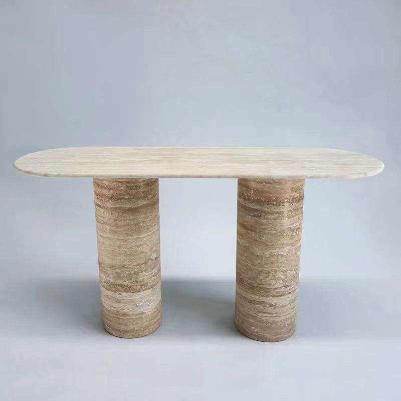 Beige travertine entry table for high-end interior decoration