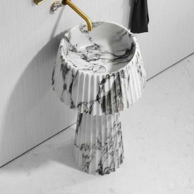 Arabescato fluted marble freestanding sink vanity for luxury bathroom project