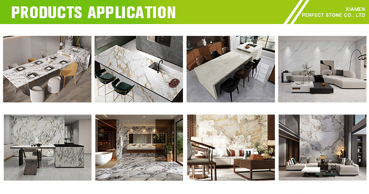 Taj Mahal sintered stone applications for countertop vanity wall cladding and furniture
