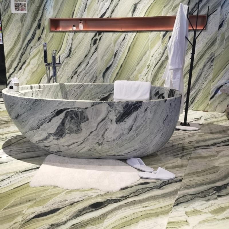 Freestanding natural marble bathtub for luxury villa bathroom