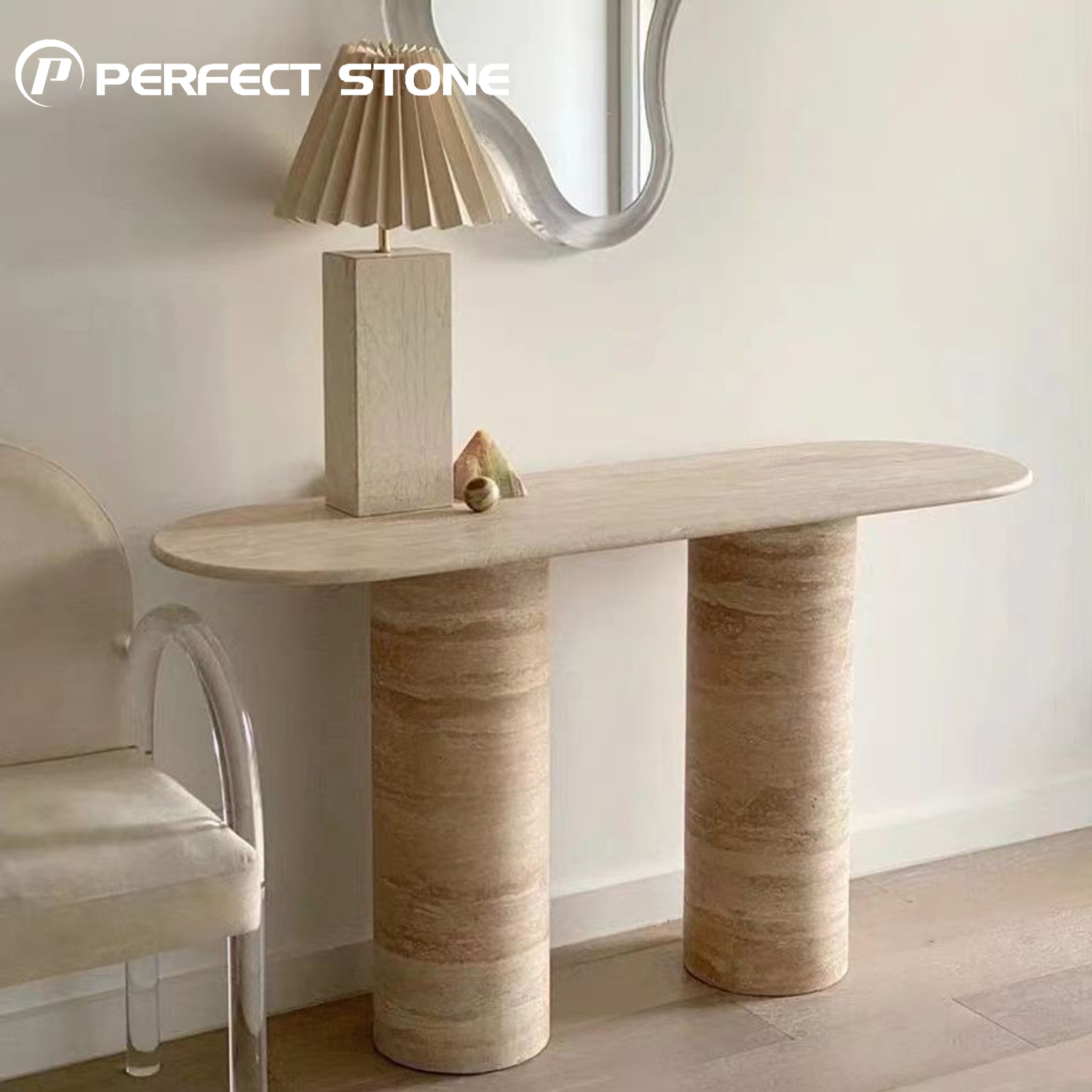PerfectStone Lux, design natural de interior, preț pentru proiectul de construcție al mesei de intrare din travertin