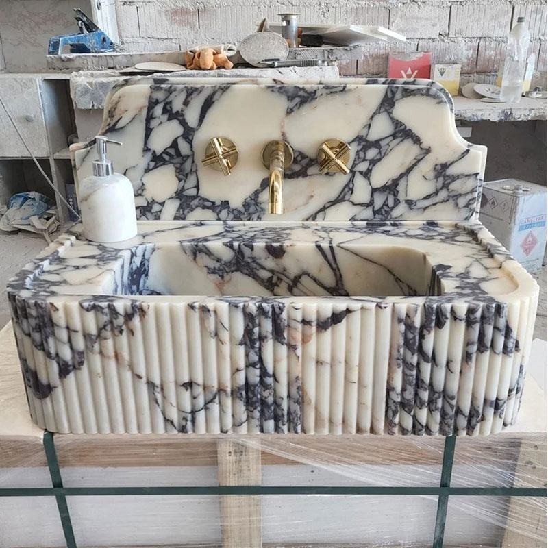 Wall mounted Calacatta Viola marble sink vanity for luxury bathroom