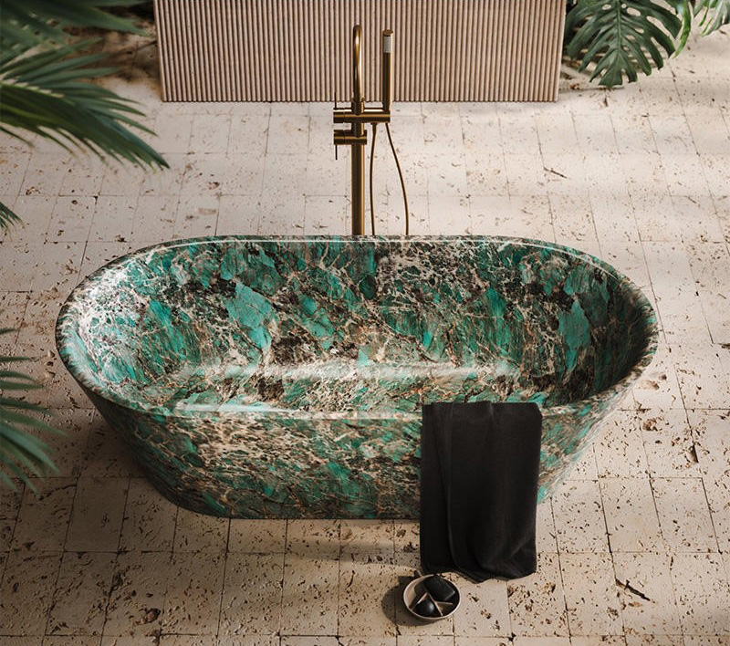 Green quartzite vanity for coordinated luxury bathroom design