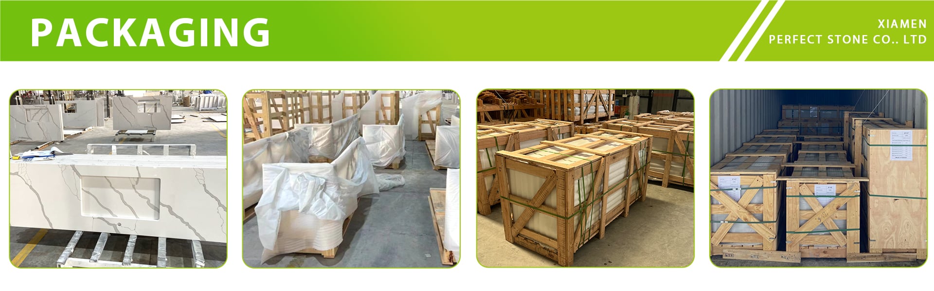 Export packing for quartz stone slabs and artificial stone products
