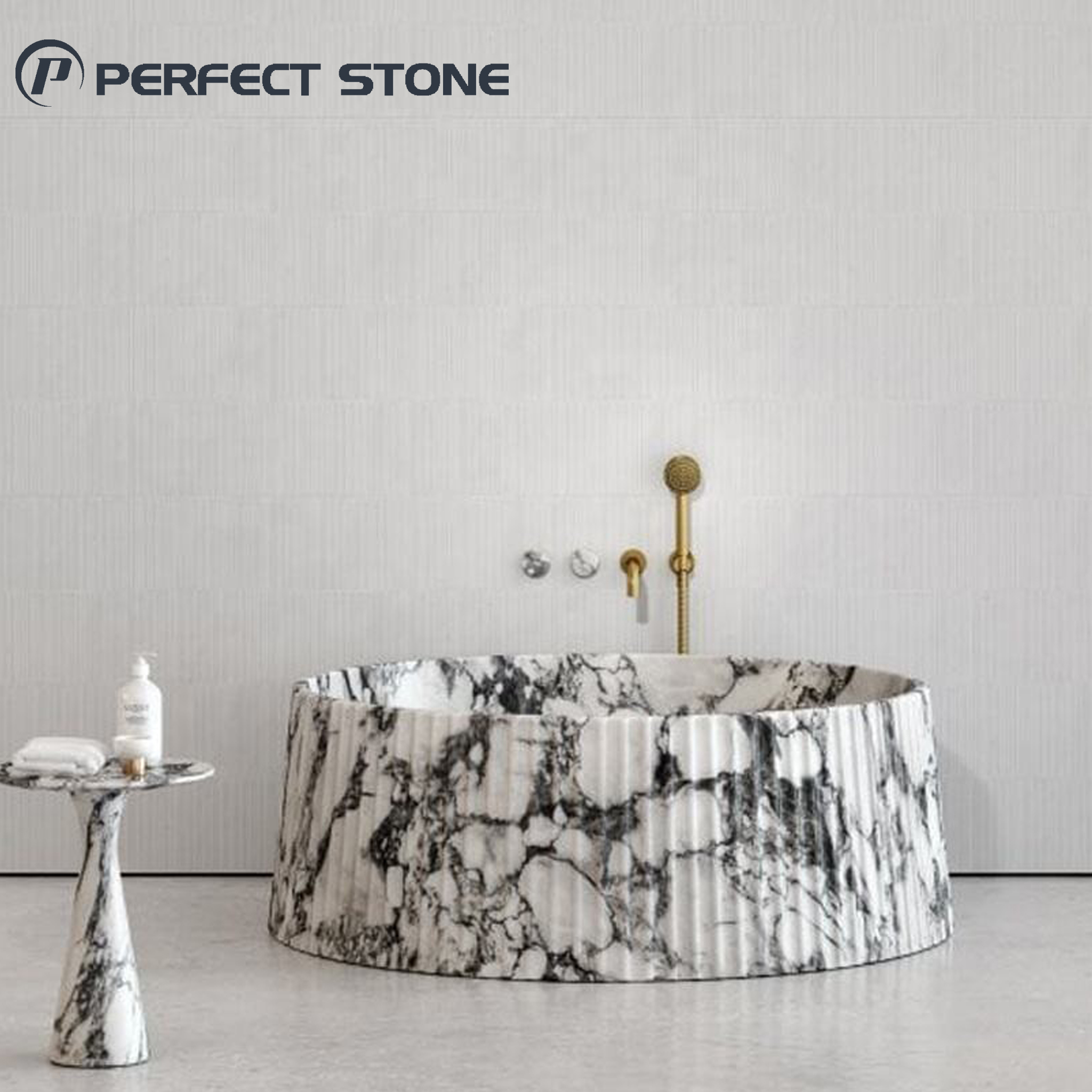 Arabescato marble tile bathroom design for luxury bathtub project