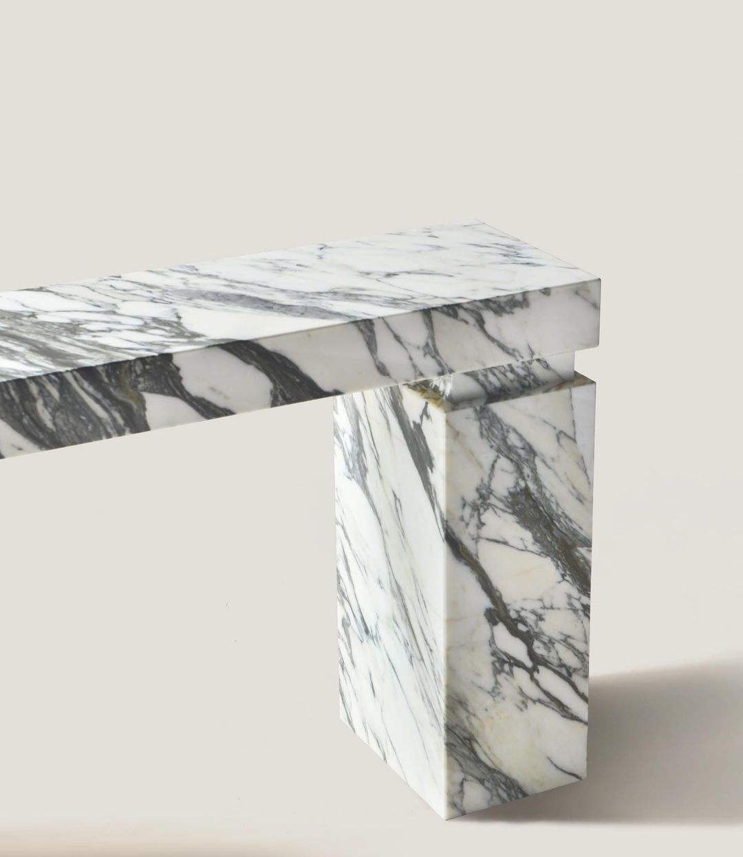 Arabescato marble slab with white base and grey veining for console table