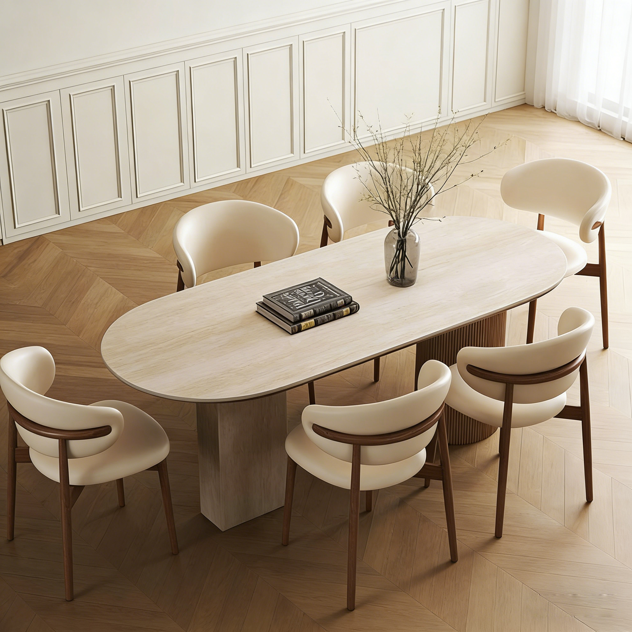 Natural travertine dining table for luxury villa dining room