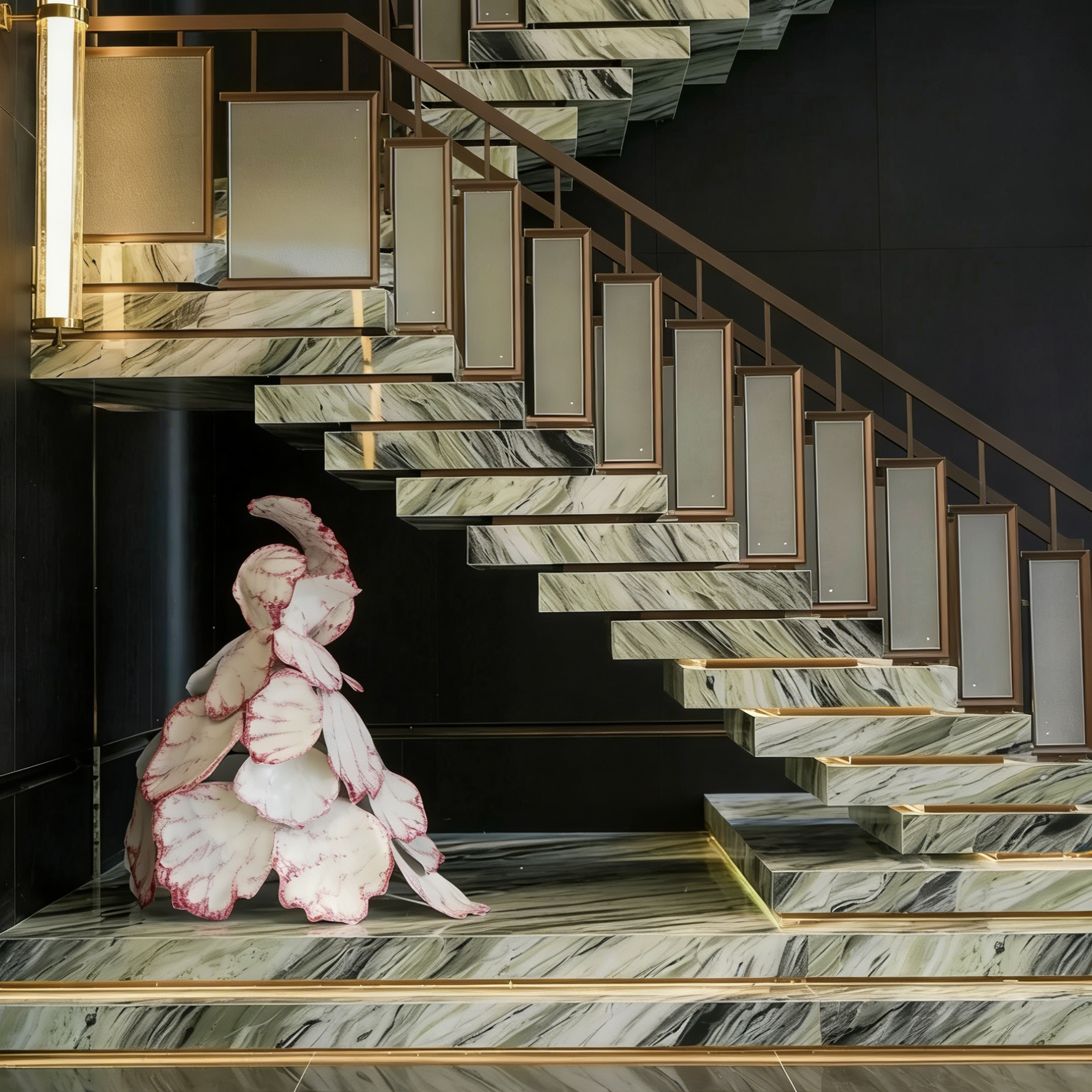 Cloudy Jade Marble luxury green marble staircase application