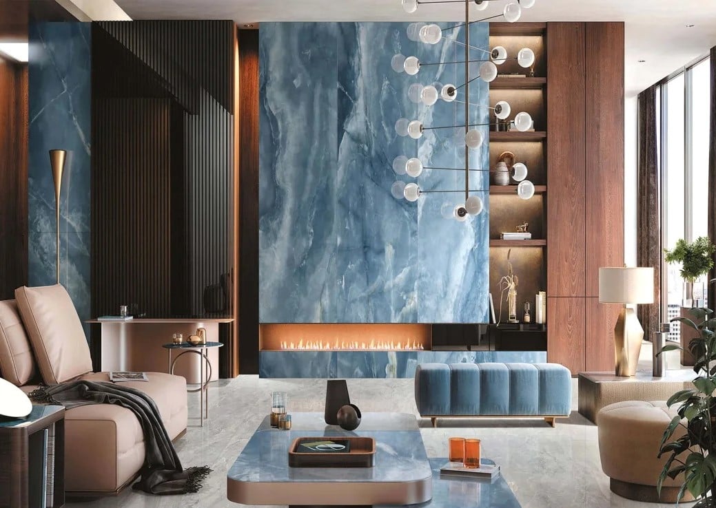 Blue onyx slab for luxury interior decoration