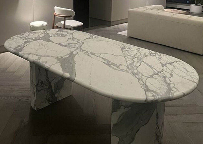 PerfectStone Arabescato White Luxury Oval Marble Dining Table  for High-End Residential Projects and Modern Natural Stone Dining Room Furniture