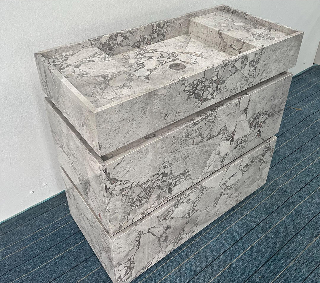 Wall unit with marble floating vanity cabinet for designer bathroom