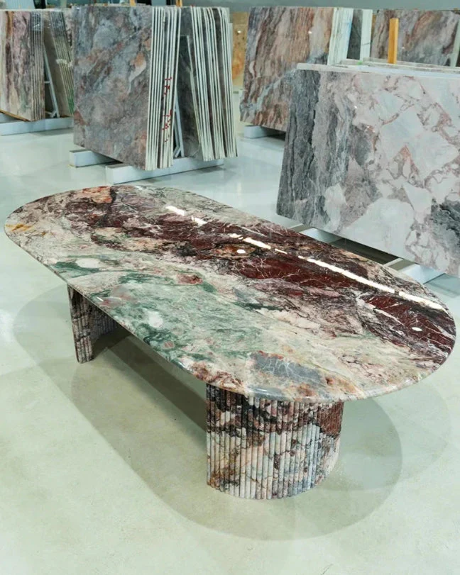 Four Seasons Green Marble dining table with luxury green natural stone surface