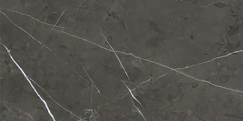 Pietra Grey Marble slab with dark grey background and white veining