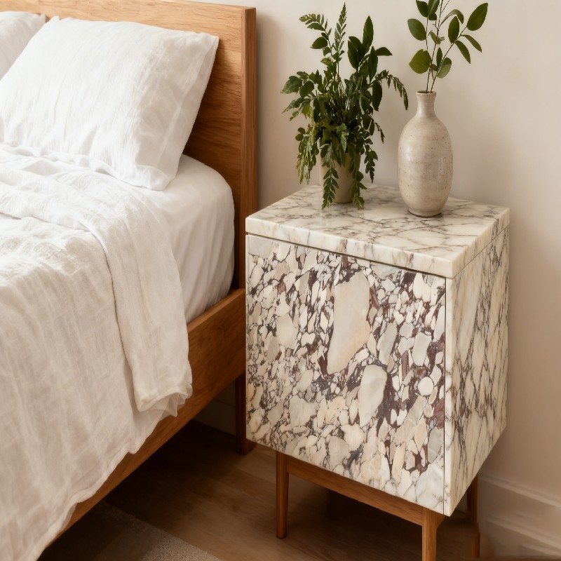 Calacatta Viola marble bedside table for luxury bedroom furniture project
