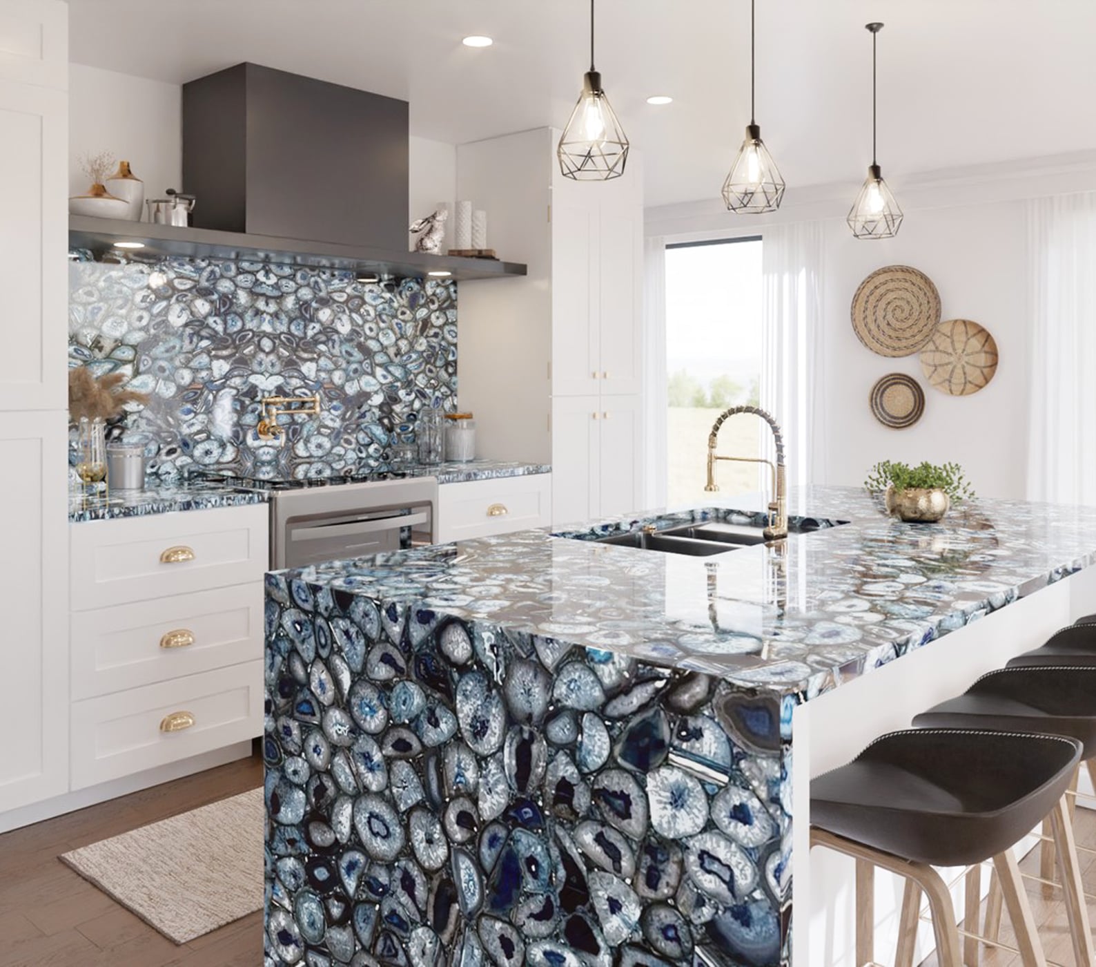 Blue agate island top for luxury interior design