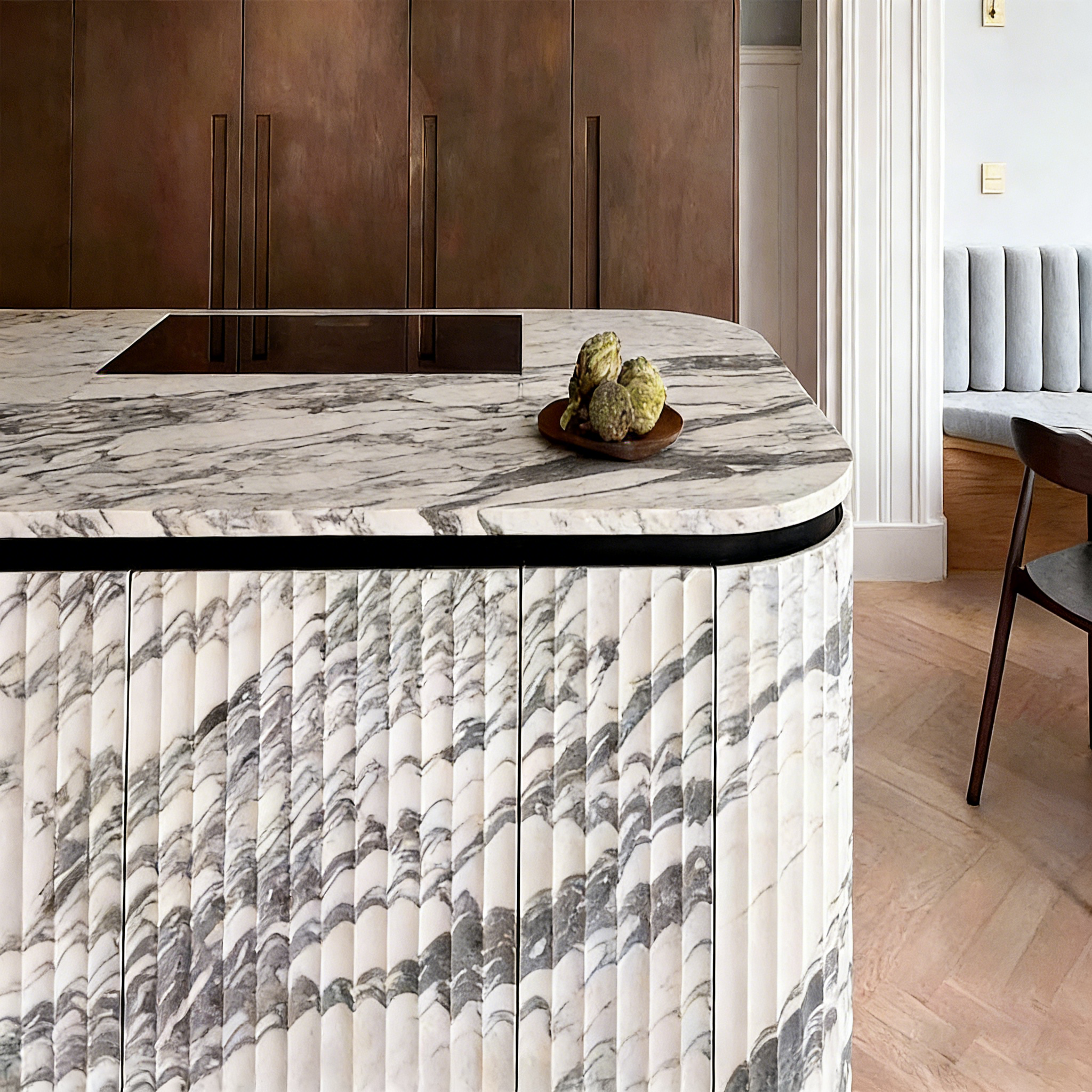 Arabescato white marble countertop with grey black natural veining