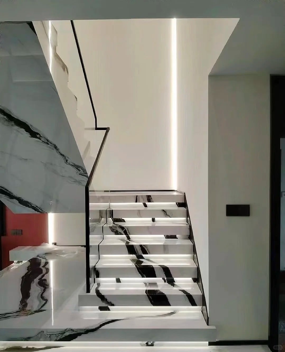 Panda White Marble big slab with white base and bold black veining for luxury interior projects
