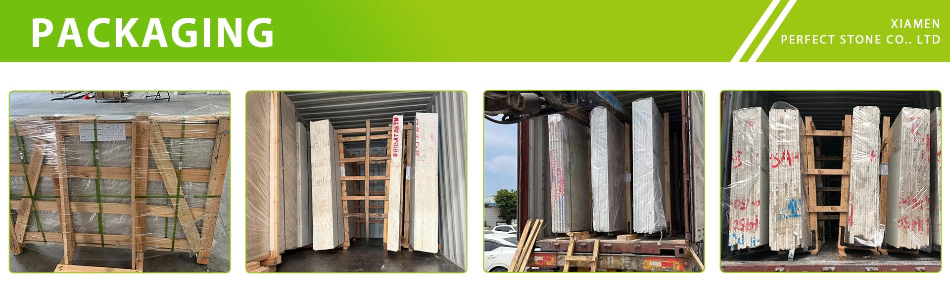Export packing for Cloudy Jade Marble slabs tiles and custom stone products