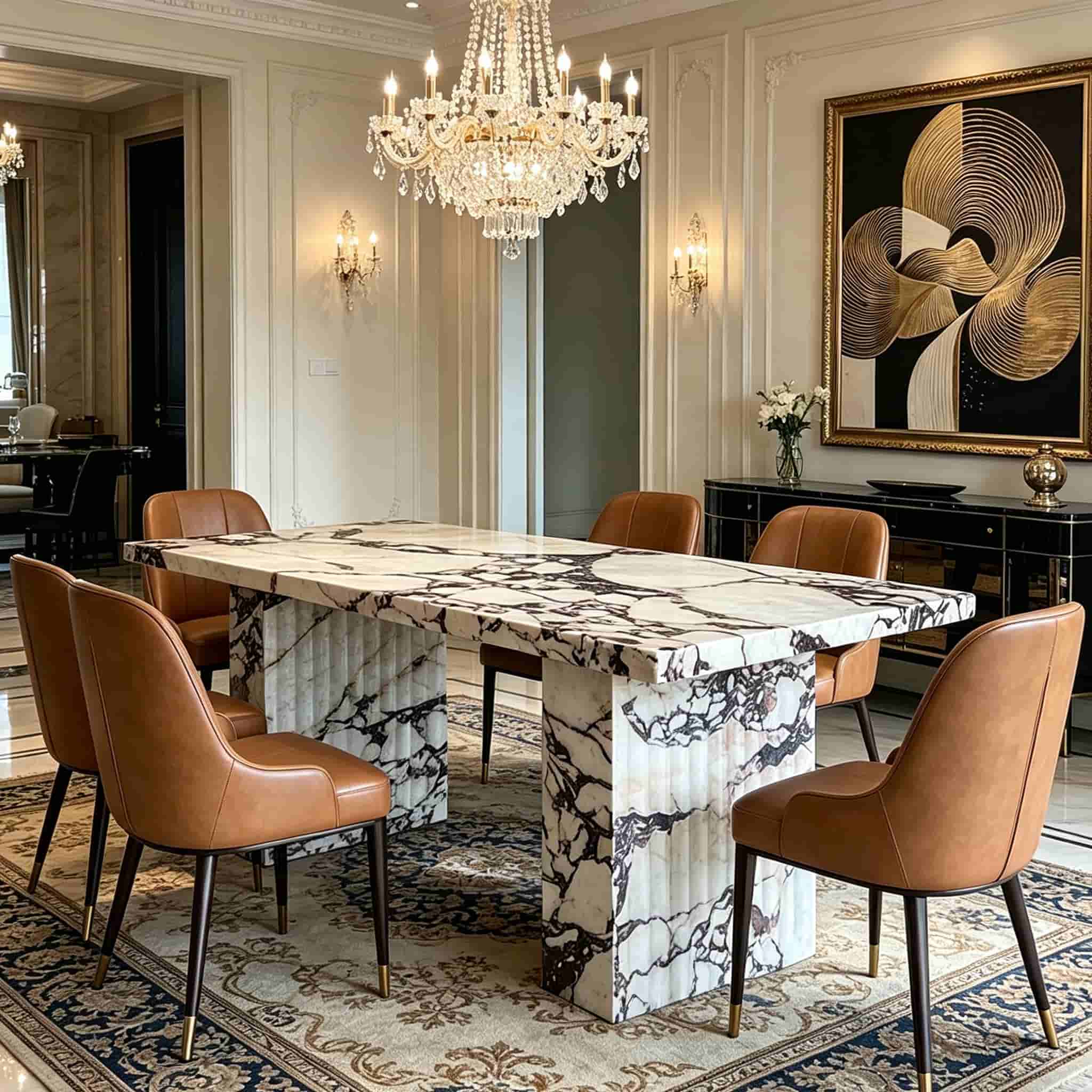 Calacatta Viola marble dining table for luxury villa dining room