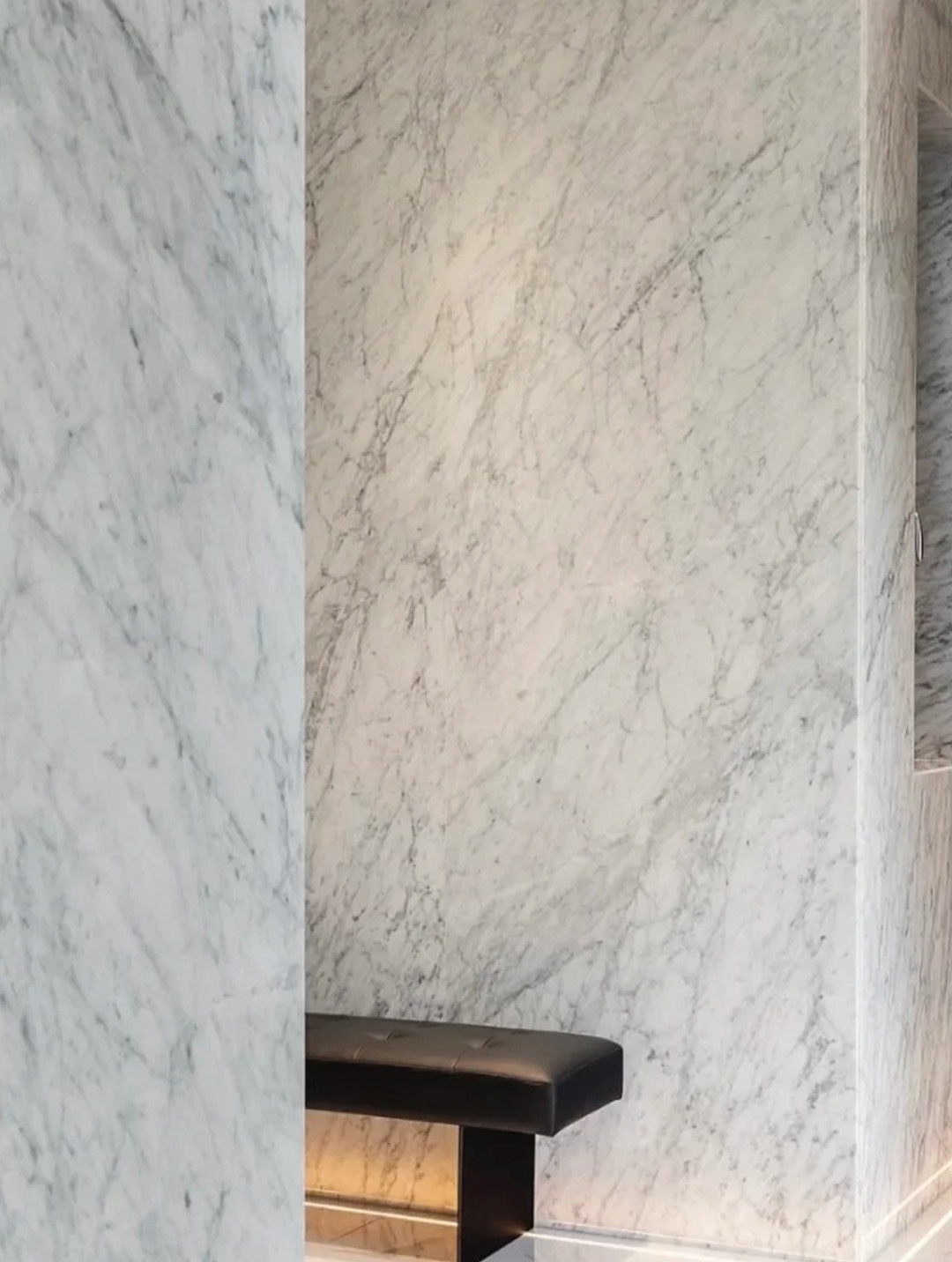 Carrara White Marble big slab with bright white base and soft grey veining for villa and hotel projects